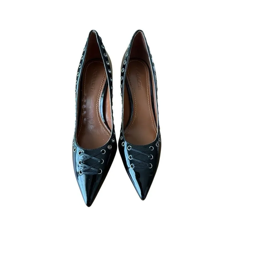 Coach Womens Black Patent Leather Grommet Eyelet Varick Pumps Size 10
